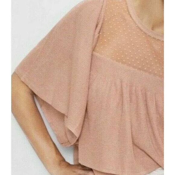 Zara EUC Ruffled Mesh Details Knit Top Blouse Size S Bloggers Favourite - Picture 4 of 9
